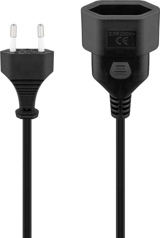 Câble d'extension Goobay fiche Euro, 2 m, noir - fiche Euro (Type C, CEE 7/16)> couplage Euro