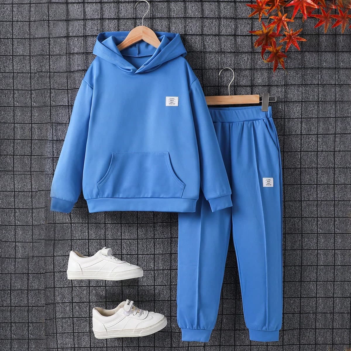 Ensemble Sweat À Capuche Et Pantalon De Survêtement Bleu Décontracté Pour Garçon, Tenues Familiales Assorties (4 Ensembles Vendus Séparément)