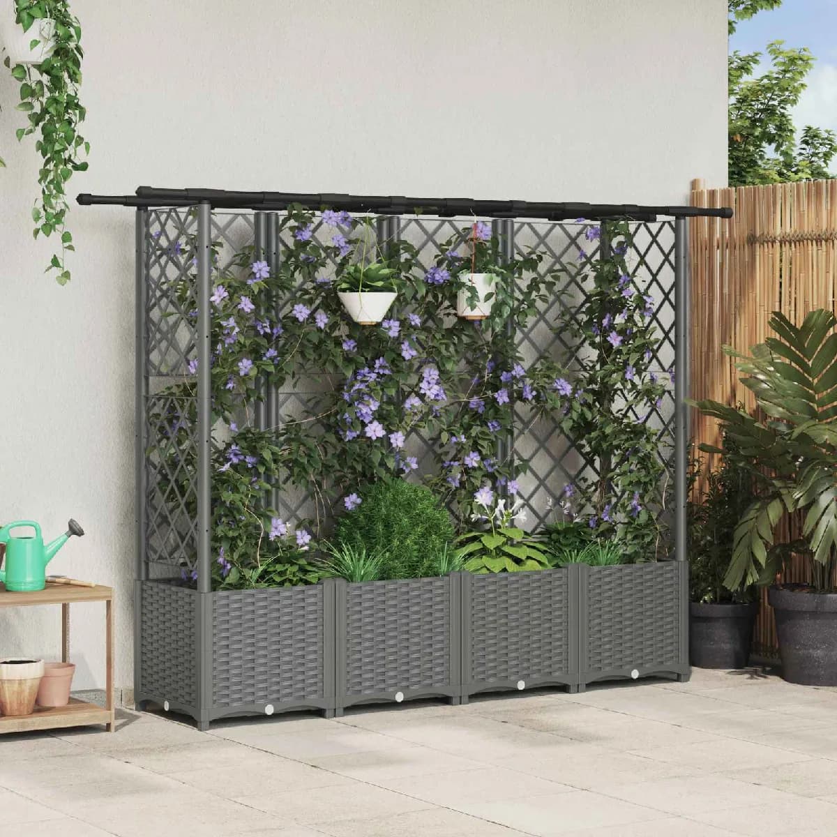 vidaXL Lit Élevé avec Treillis et Toit Gris clair 202 x 40 x 136 cm PP